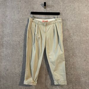 Anthropologie Cartonnier Khaki Cotton Banded Ankle Length Trousers Casual Crop